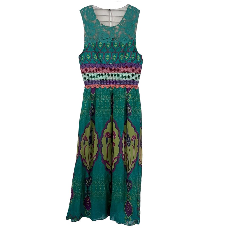 Hemant and Nandita Mintzita Silk Embroidered Green Sleeveless Maxi Dress Size 2 - Picture 3 of 10